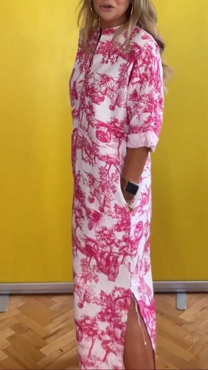 Women Casual V-neck Loose Printed Dress