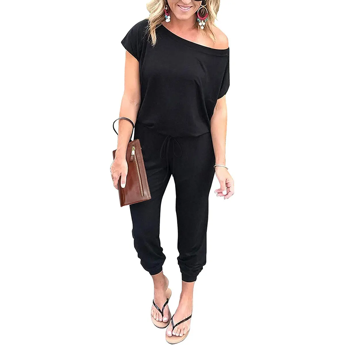 Women's Jumpsuit Plus Size S-5XL Off-Shoulder Elastic Waist Stretchy Loose Minimalist Comfy Clothes Casual Outdoor Lightweight Romper - Fabric - Womenswear Pants Style romper
