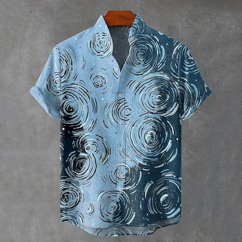 Water Ripples Vintage Art Print Casual Cotton Shirt