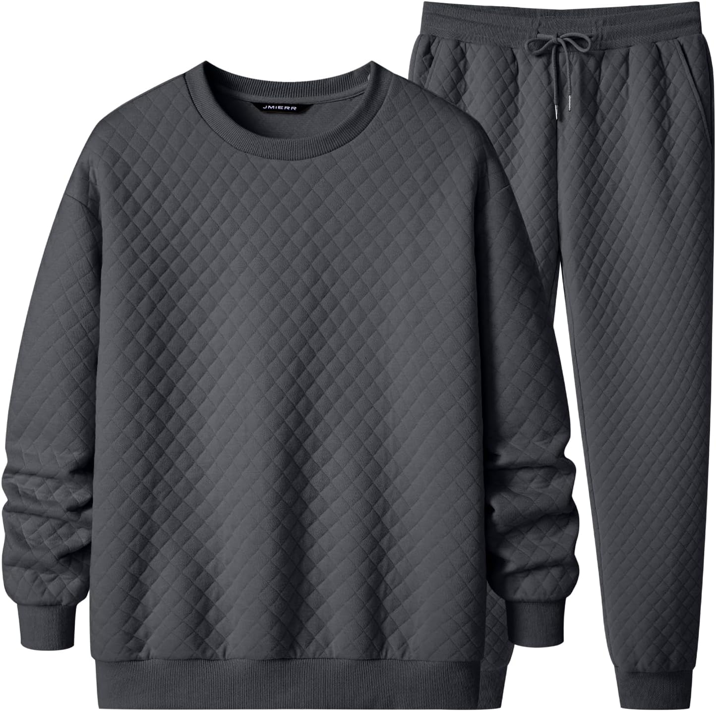 Men's Quilted 2 Piece Casual Outfits Crewneck Sweatshirt Tracksuit & Joggers Sweatpants Sweatsuit Set