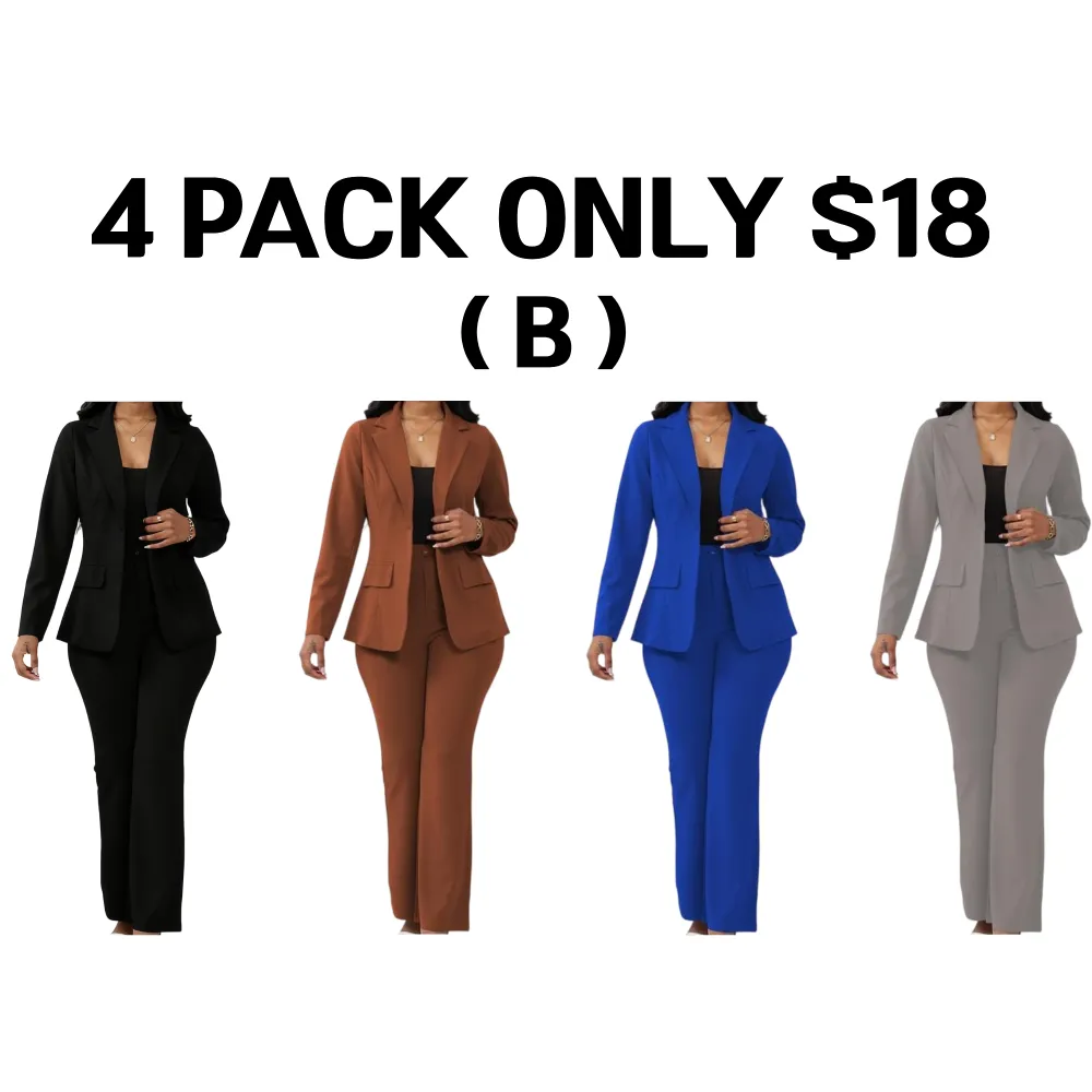 Women's Plain Lapel Blazer & Pants Set