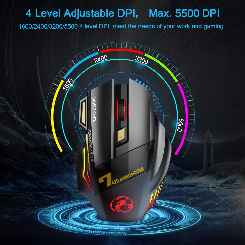 Rechargeable Wireless BT Gamer Gaming Mouse - Ergonomic, Silent, RGB Backlight, Perfect for Laptop & PC