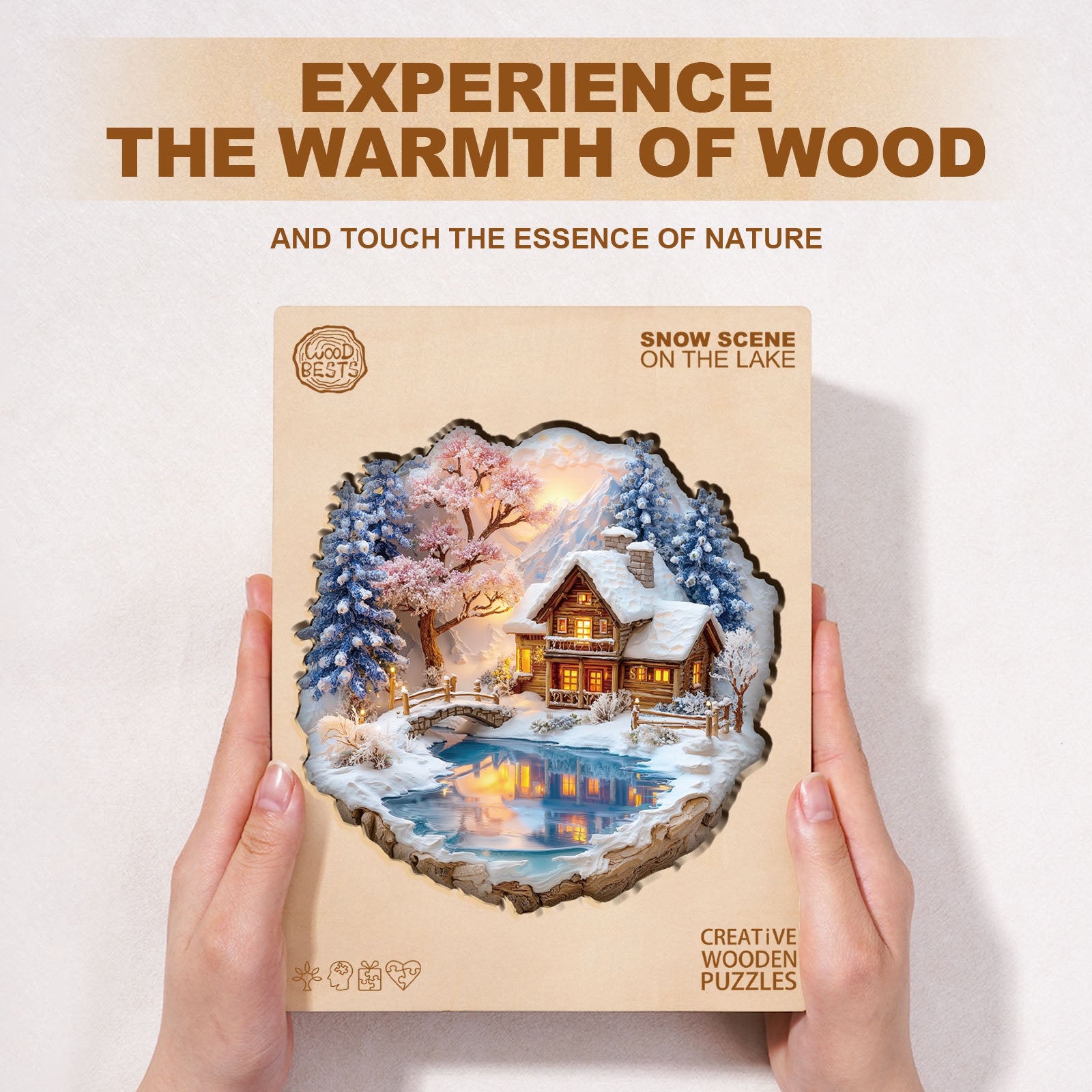 Snow scene on the lake Wooden Jigsaw Puzzle