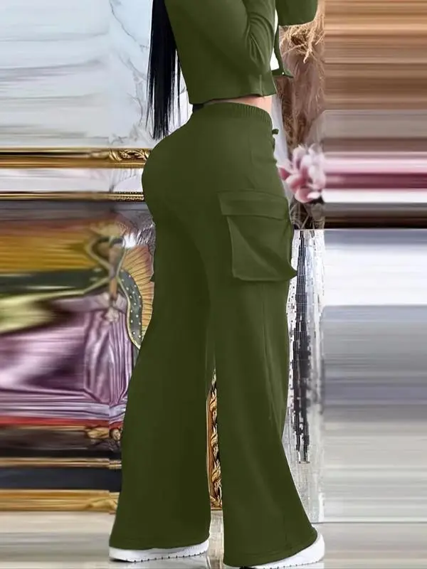 Women's Solid Color Flap Pocket Pants