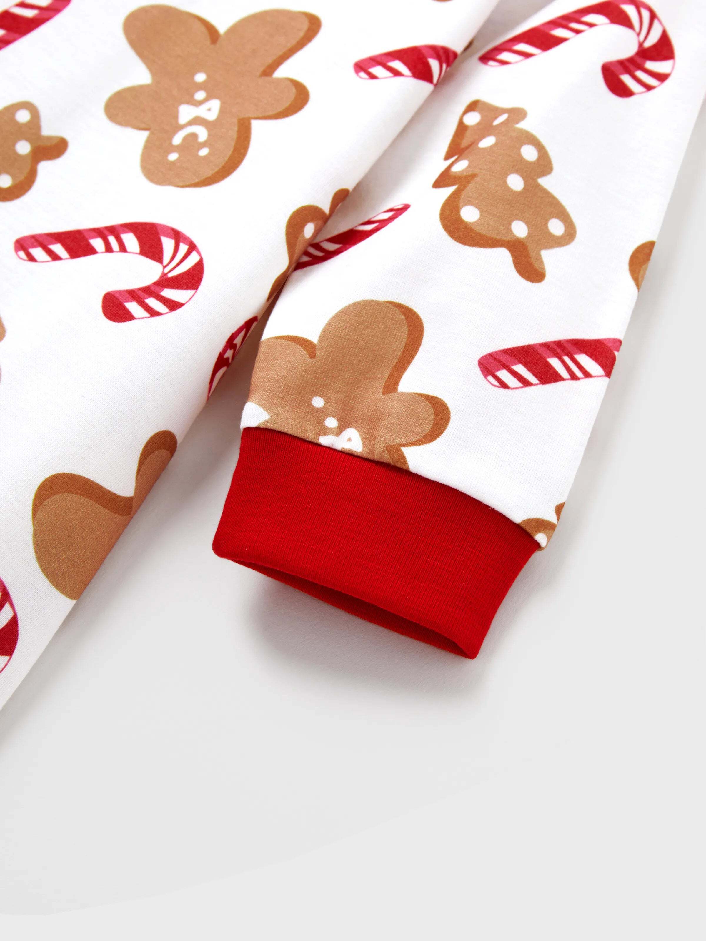 Christmas Matching Family Pajamas Set Gingerbread and Candy Cane Print PJS with Christmas Socks Red