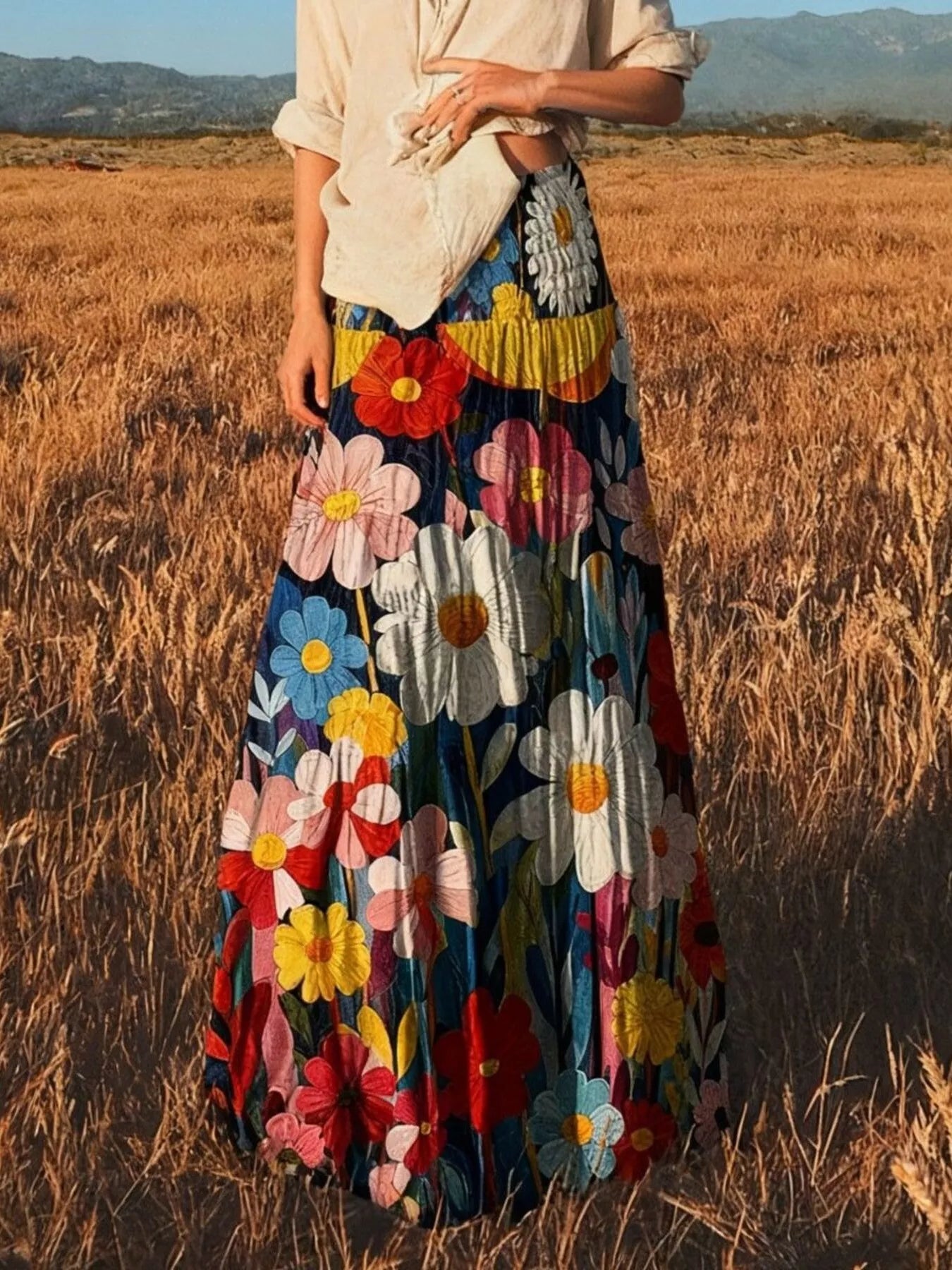 Floral Print Flowy Maxi Skirt