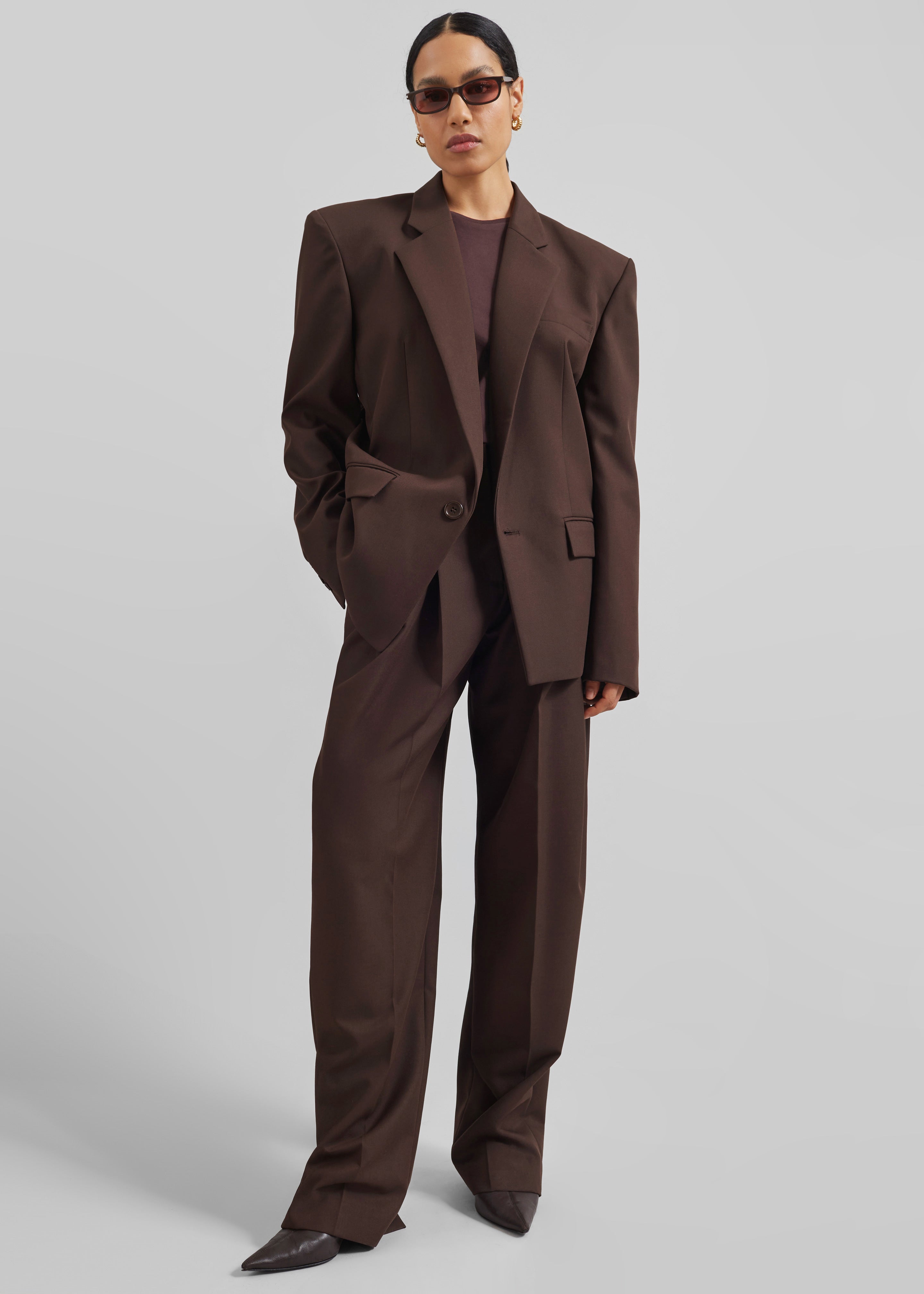 Gelso Pleated Twill Trousers - Brown