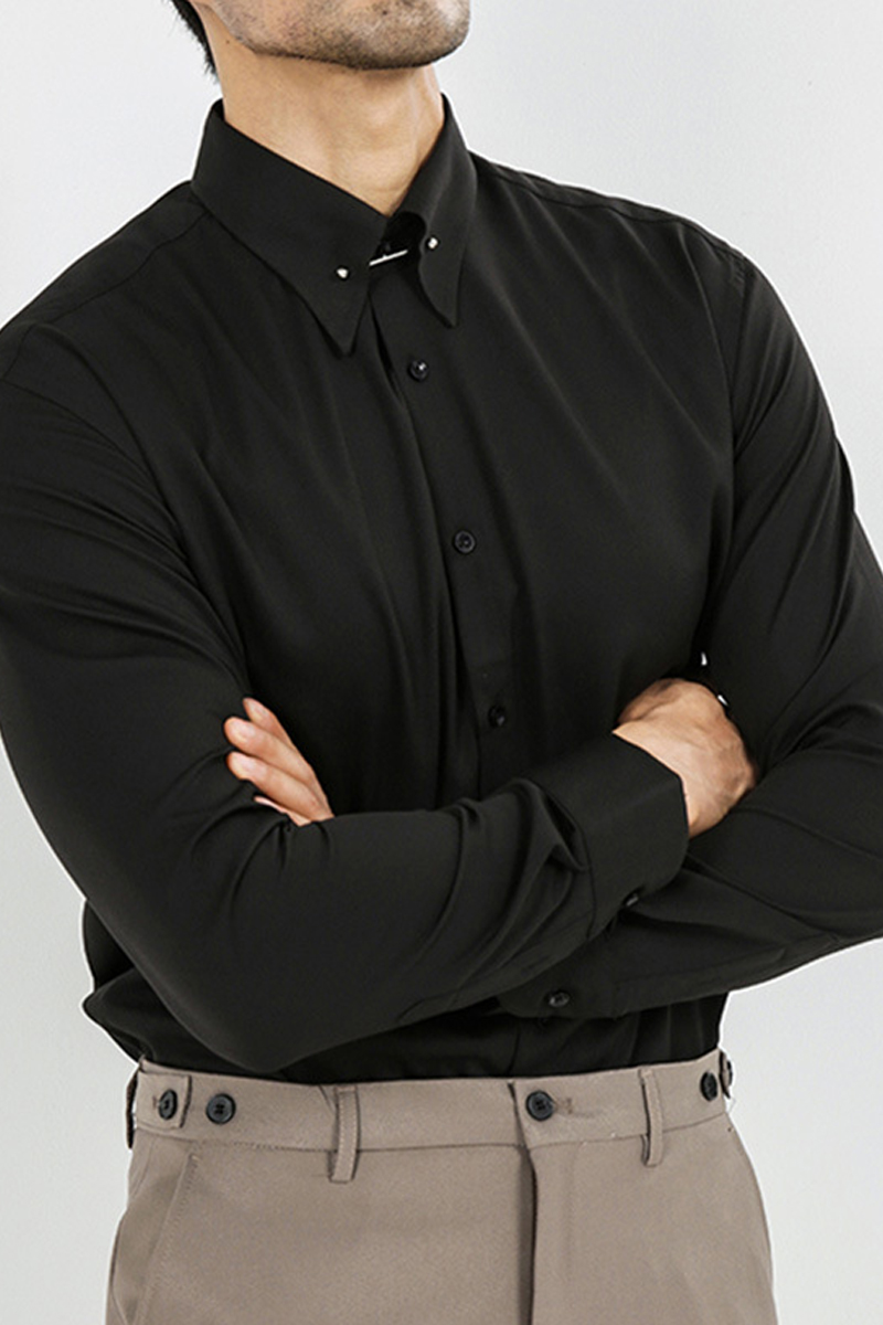 Men's Elegant Business Classic Solid Color Stand Collar Shirt