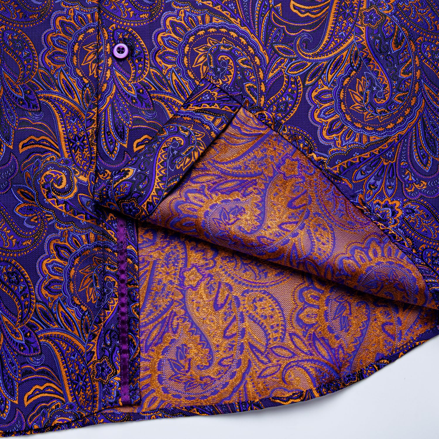 Men's Paisley Dress Shirt Long Sleeve Wrinkle Free Button Down Cowboy Shirts - Purple&gold&paisley
