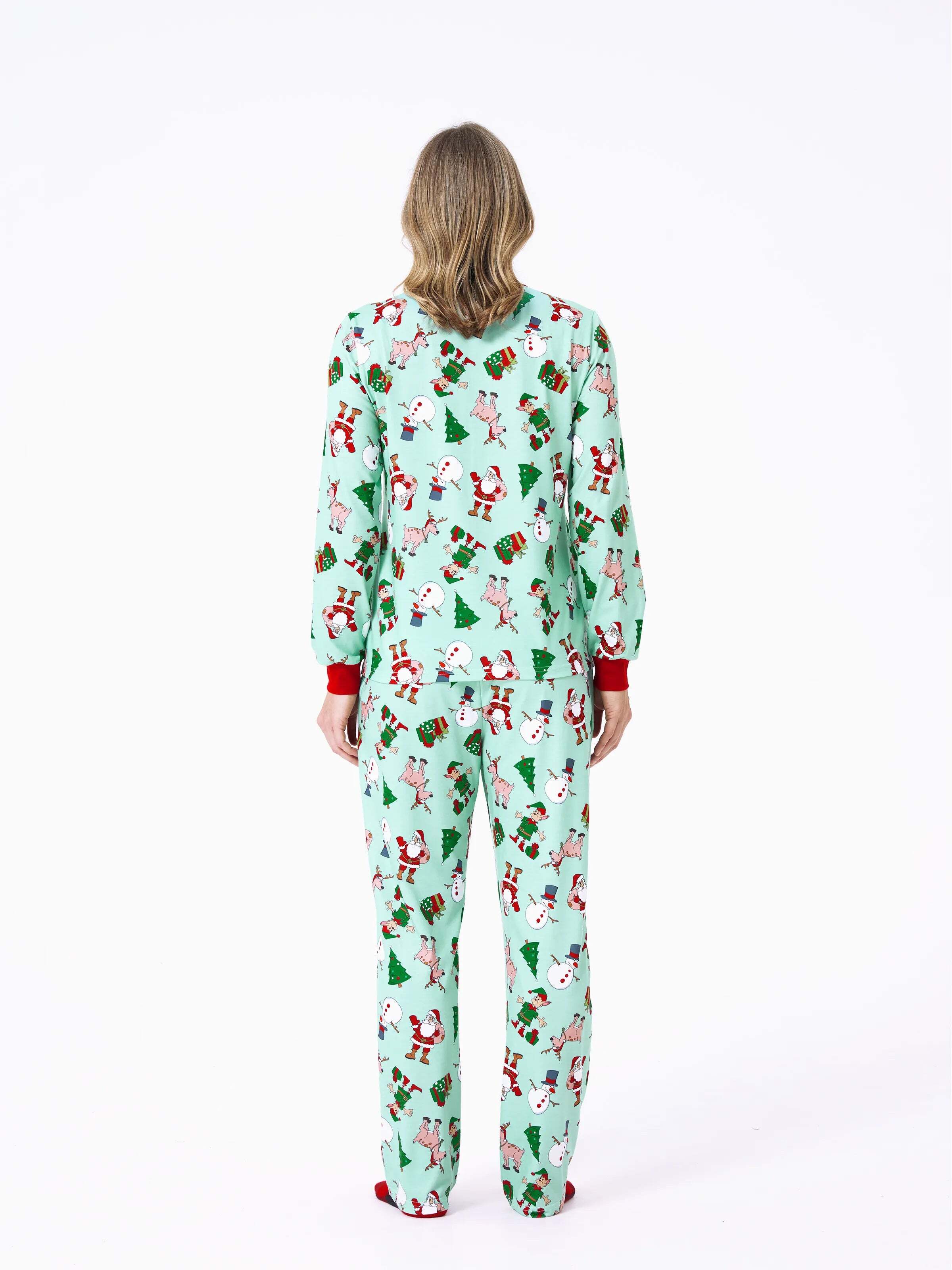 Christmas Matching Family Pajamas Set Reindeer Christmas-themed Print PJS with Christmas Socks Pale Green