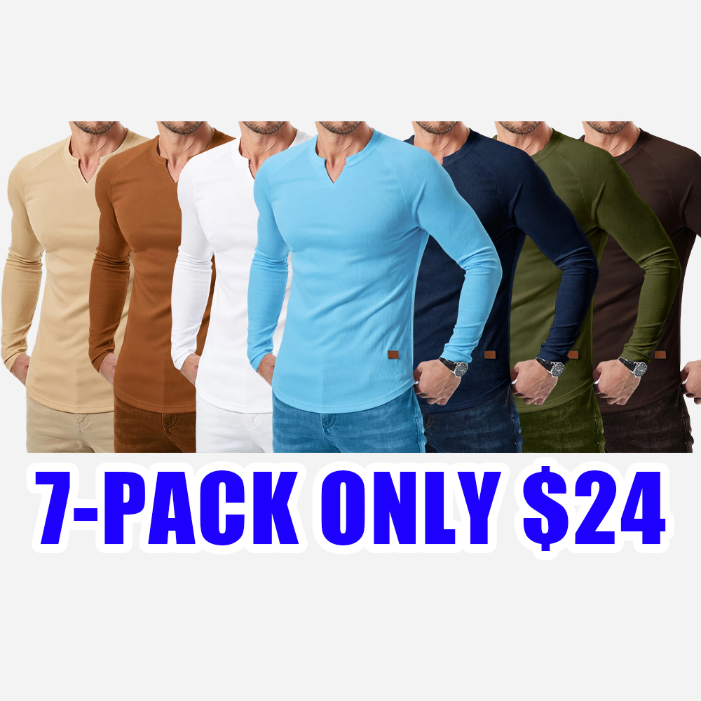 Men’s Long Sleeve Muscle T-Shirt – Ribbed V-Neck Longline Tee