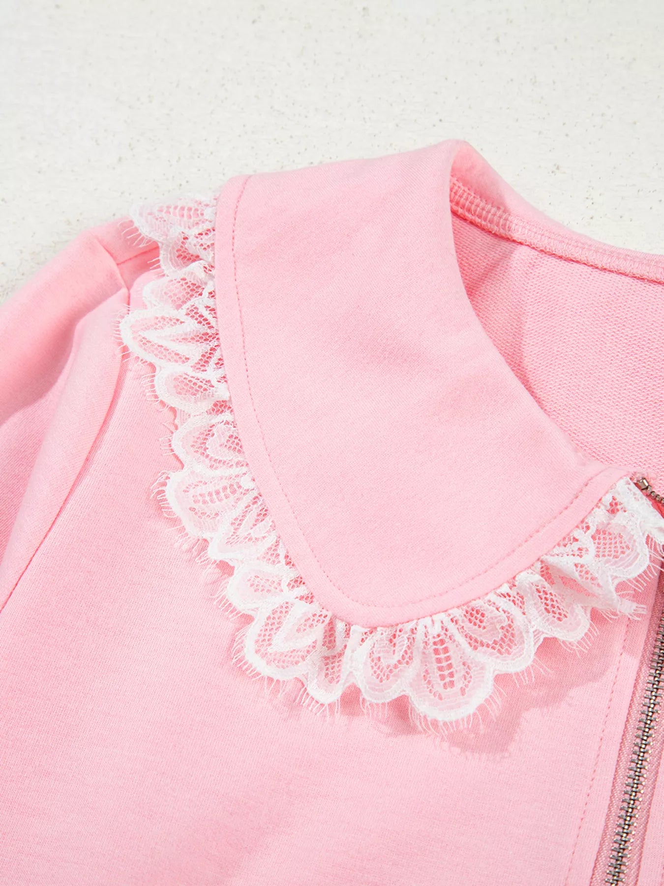 Peter Pan Lace Embellished Neck Sweatshirt and Skirt Two Piece Set