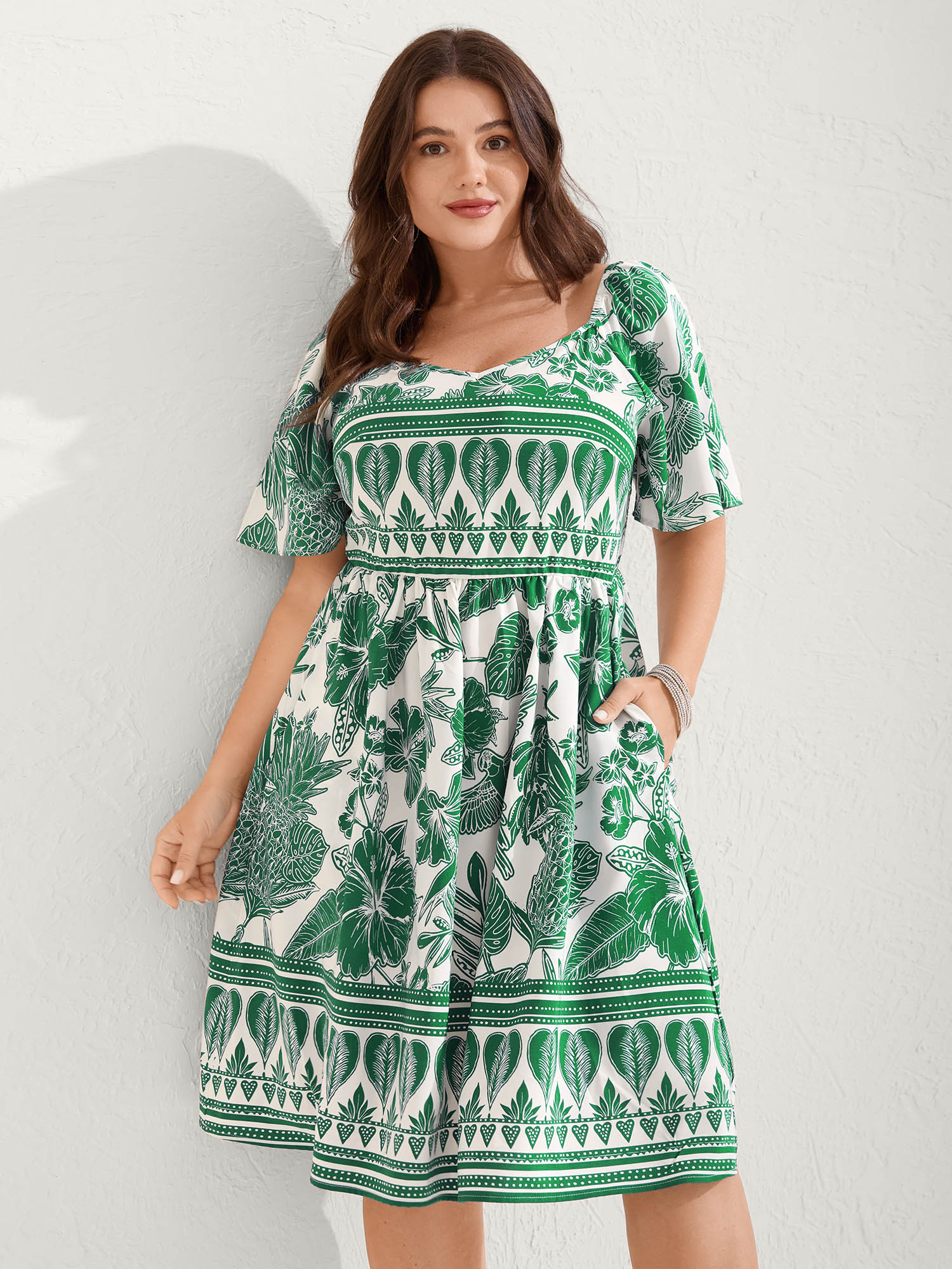 Boho Print Fit Flare Pockets Mini Dress