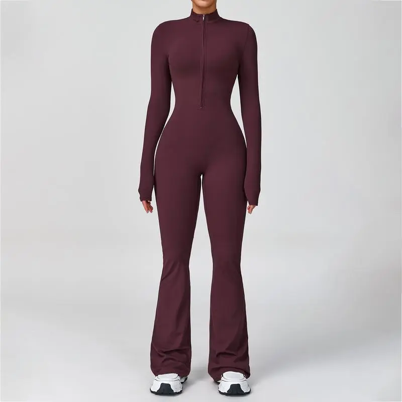 Women's Long Sleeve Flared Sports Jumpsuit