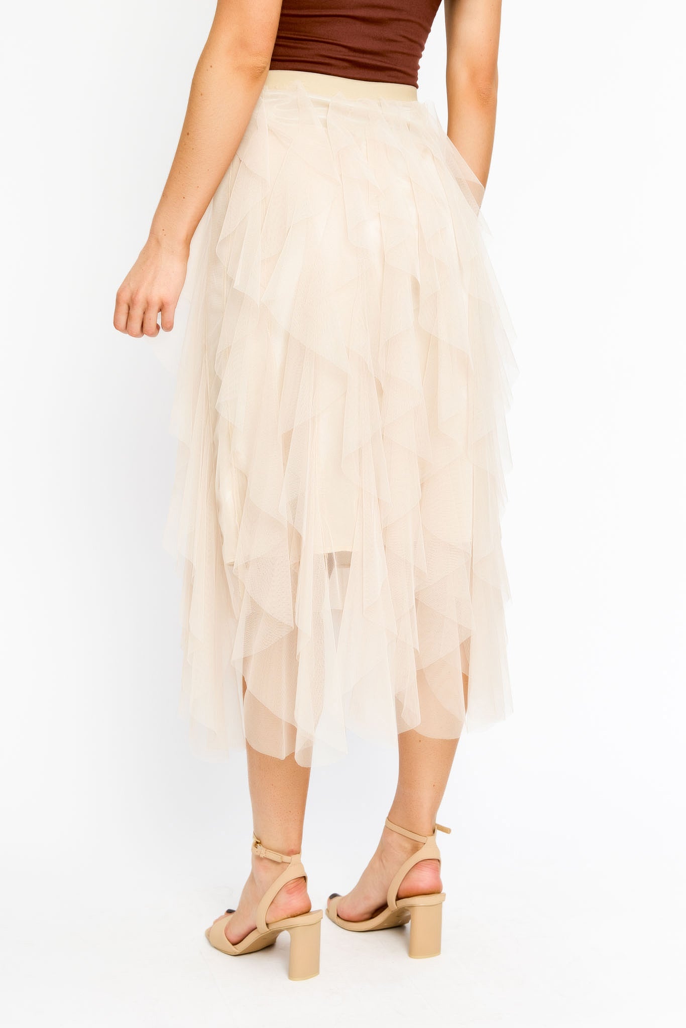 Ruffled Mesh Midi Skirt