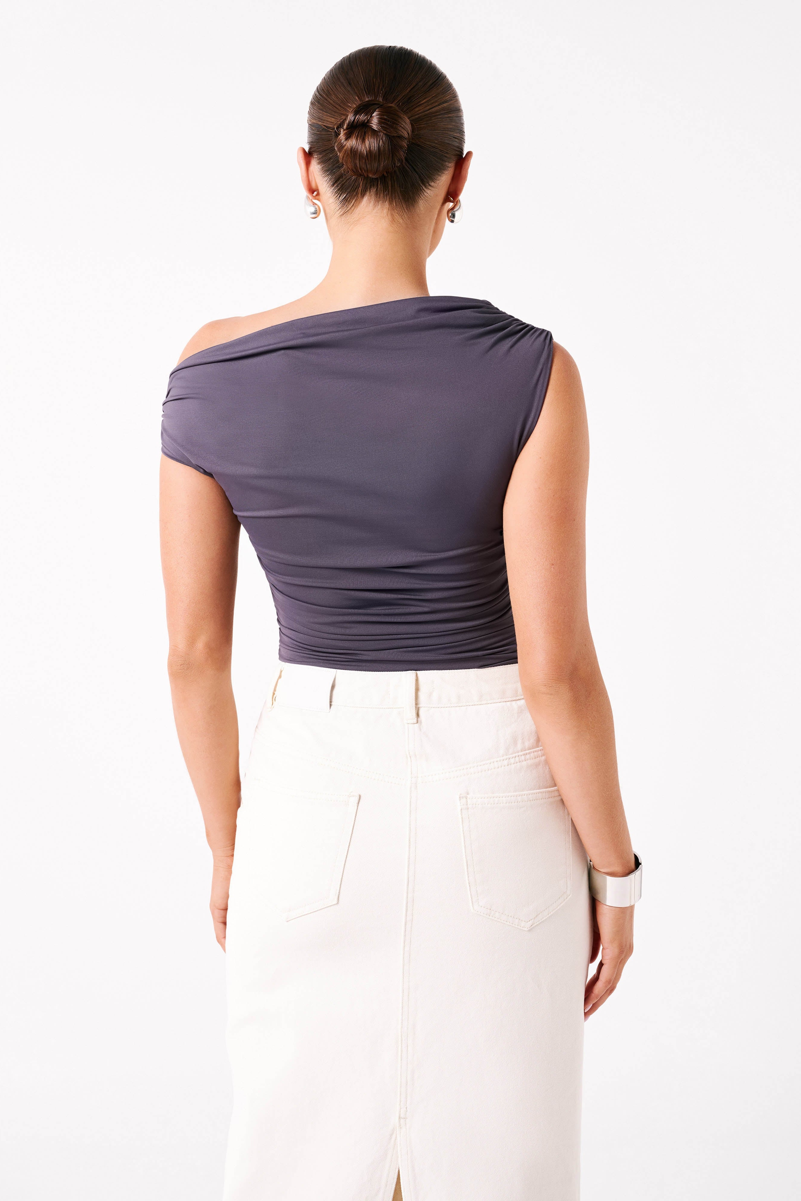 Charcoal Recycled Nylon Ruched Top
