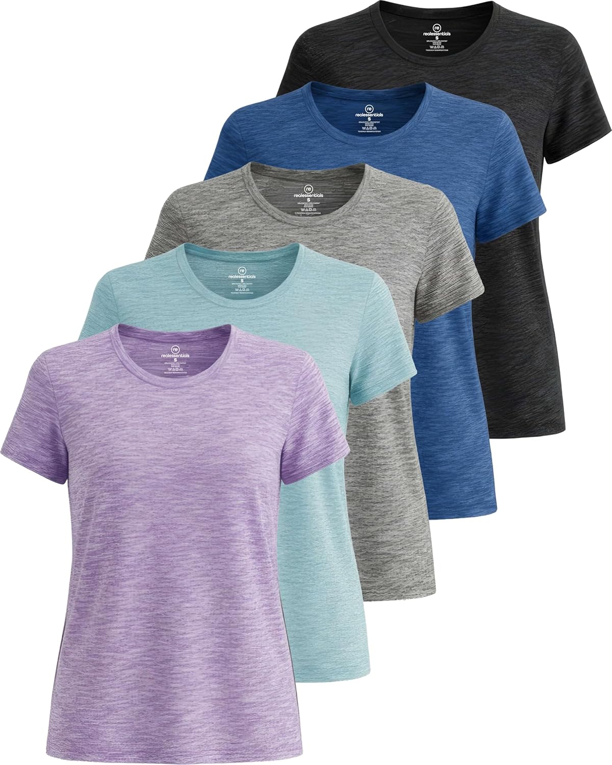 🔥Real Essentials 5 Pack🔥 Women's Short Sleeve T-Shirts Workout Tops Fitness Pilates Gym Activewear Athletic (Plus Available)