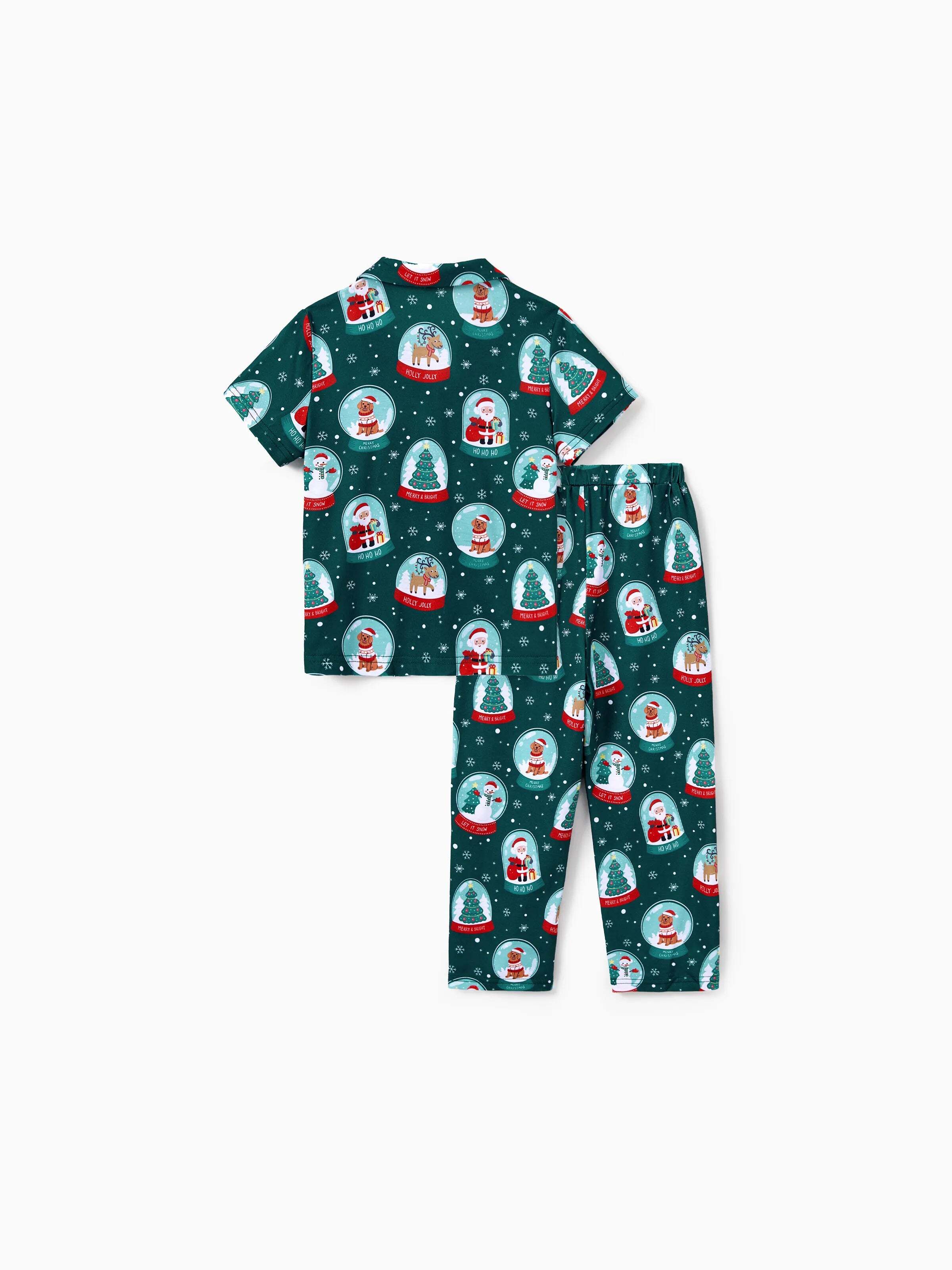 Christmas Matching Family Pajamas Set Santa Claus Christmas-themed Print PJS Turquoise