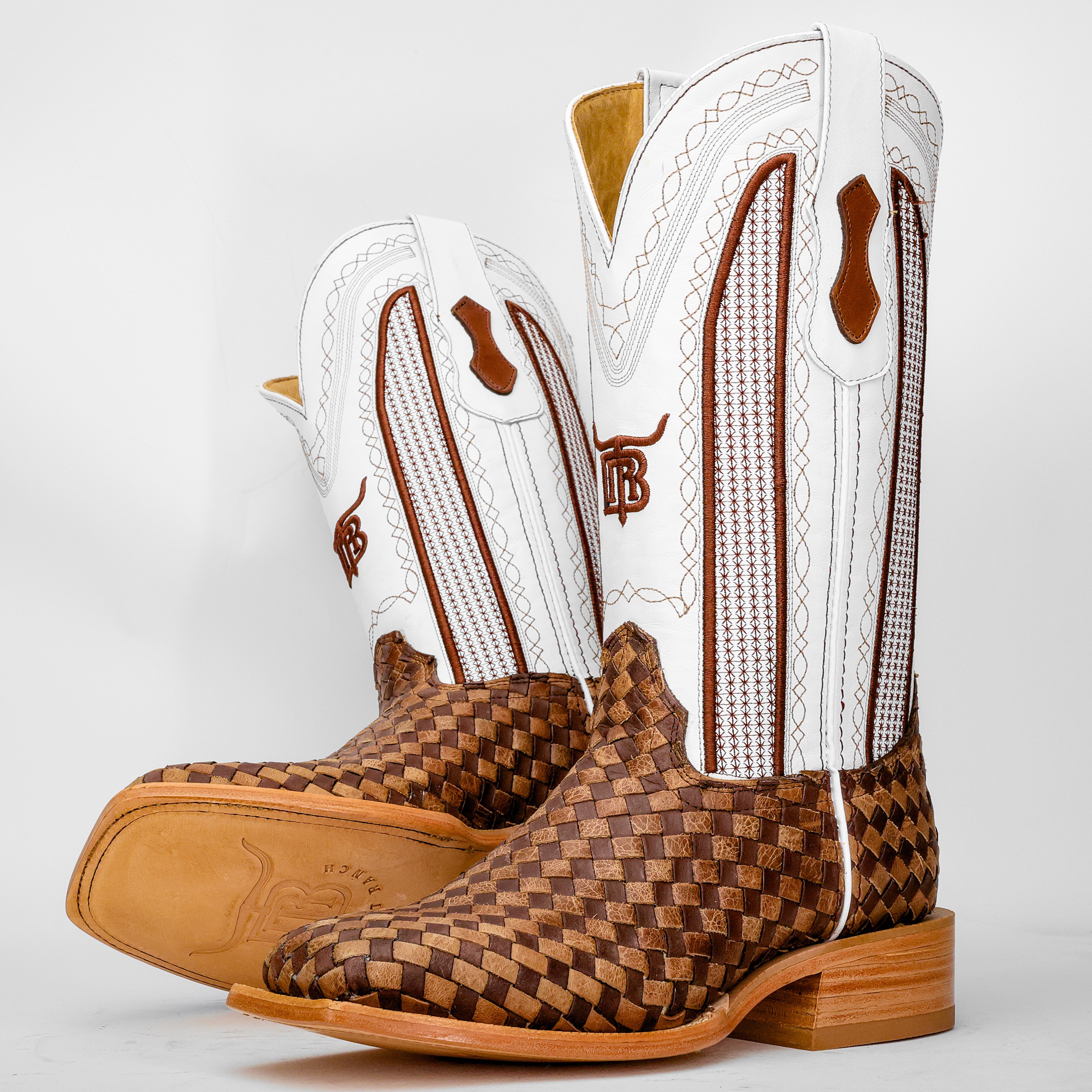 Tan Basketweave Boots -Square Toe