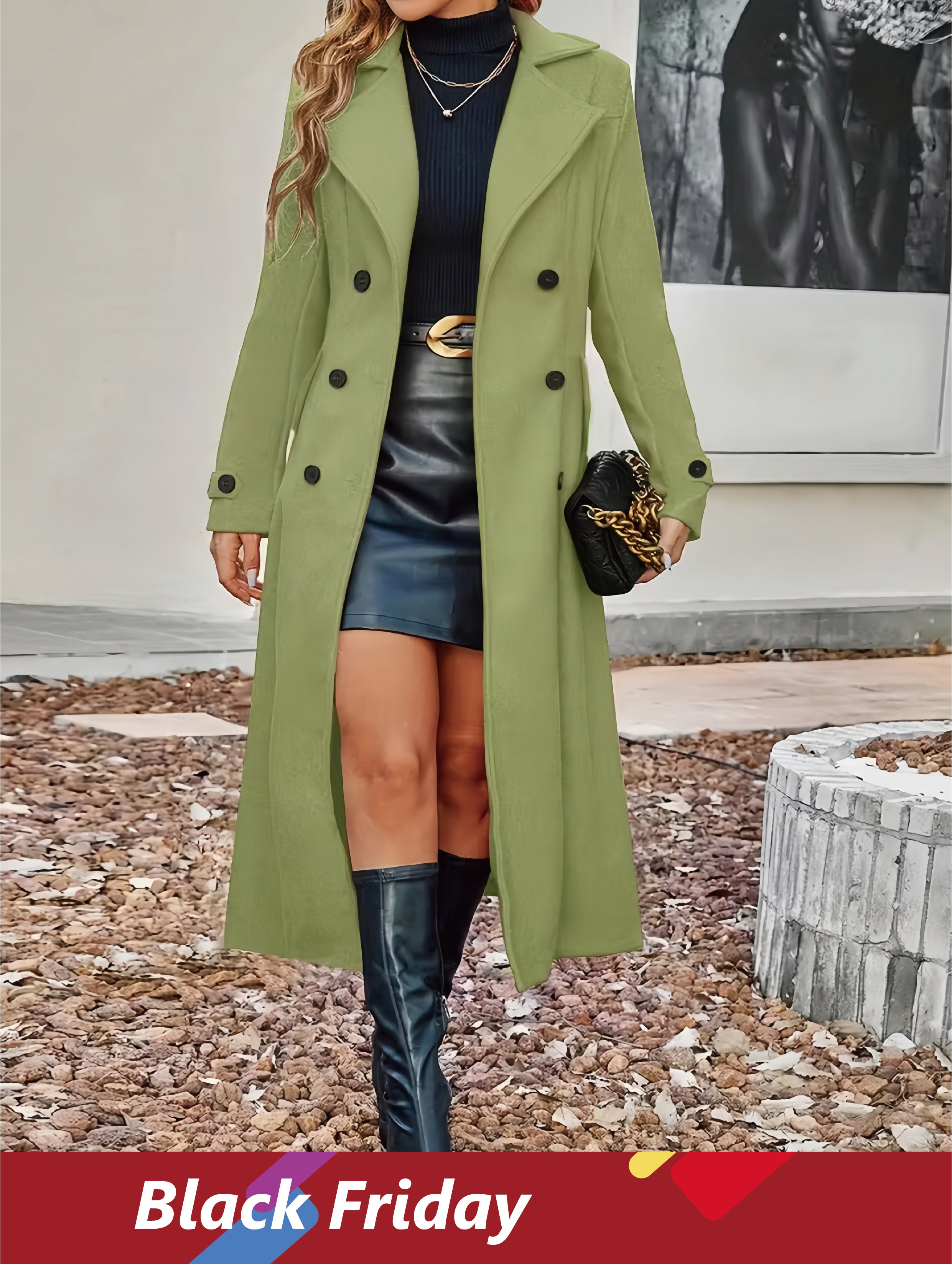 New Women Double Breasted Simple Design Woolen Coat