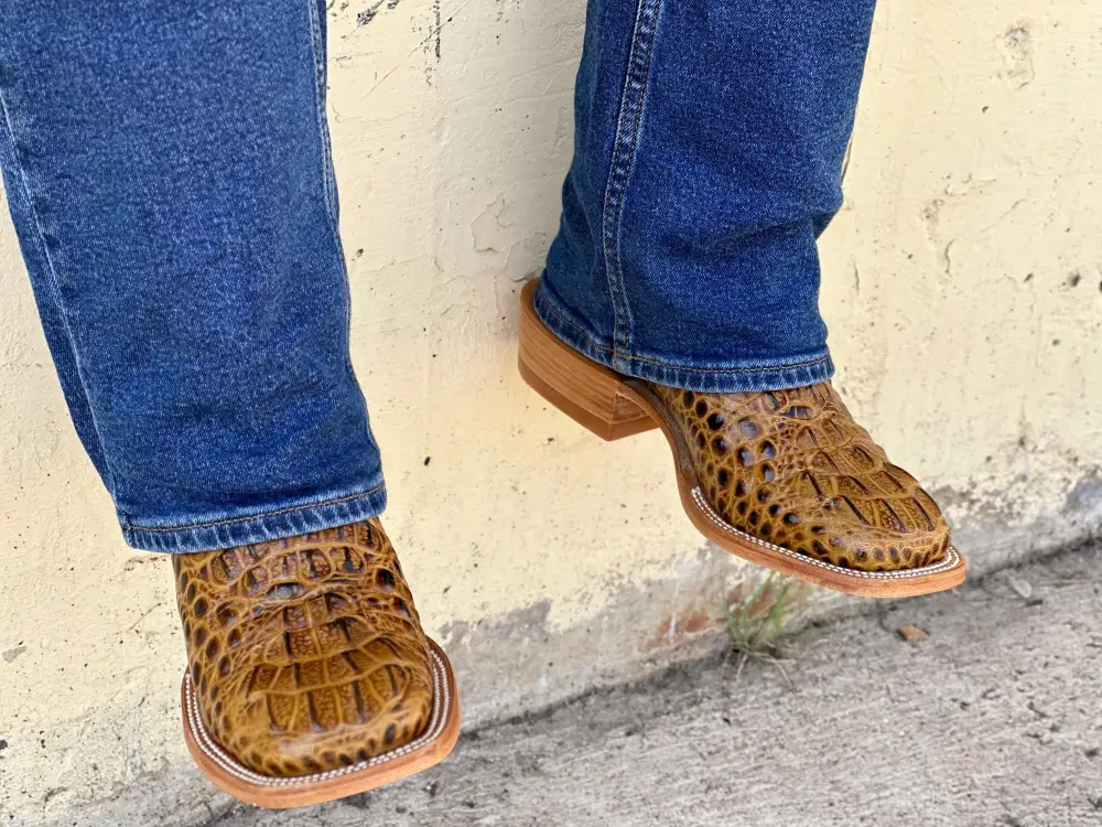 Men’s Honey Crocodile Leather Boots With Orange Shaft