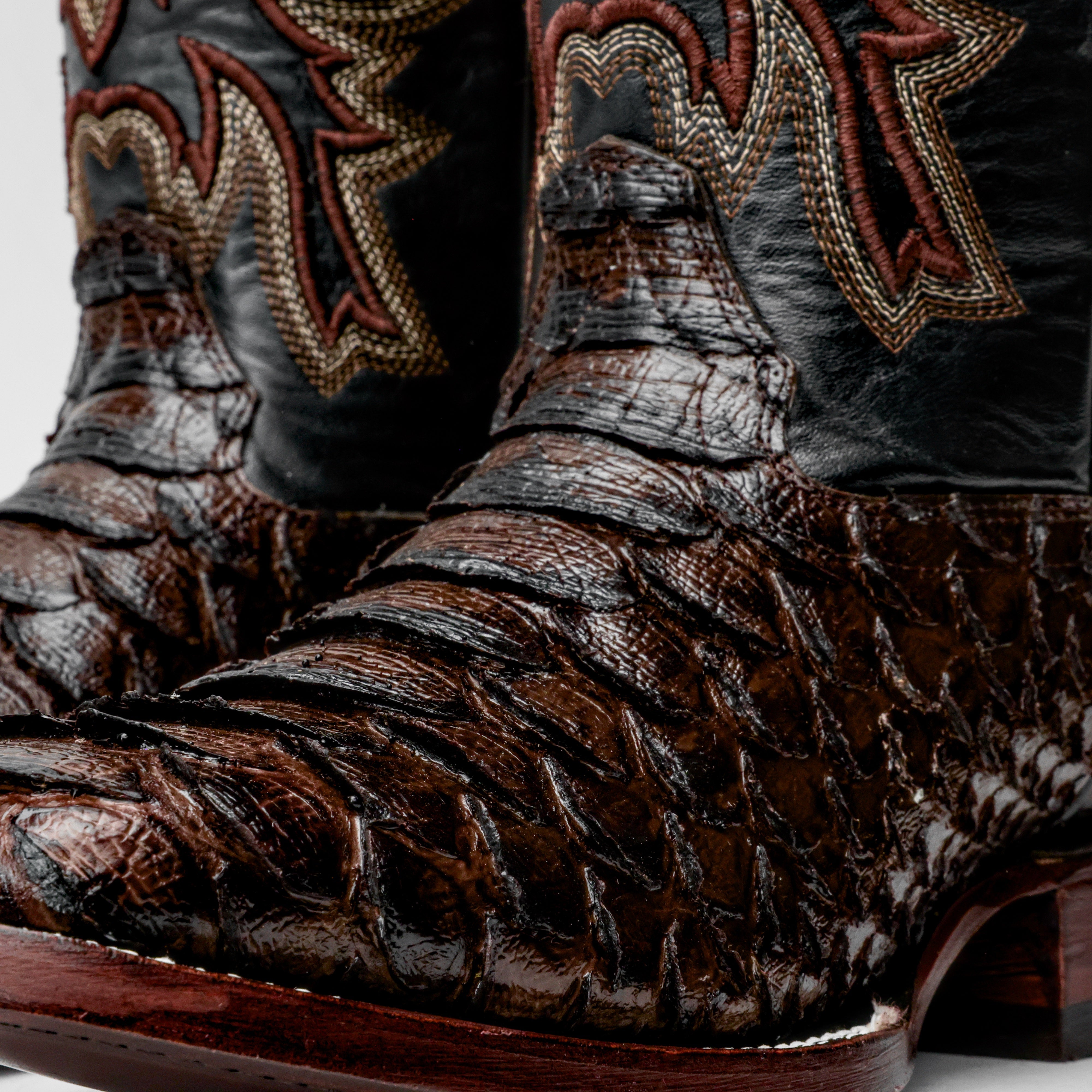 Brown Jumbo Python Leather Boots - Square Toe