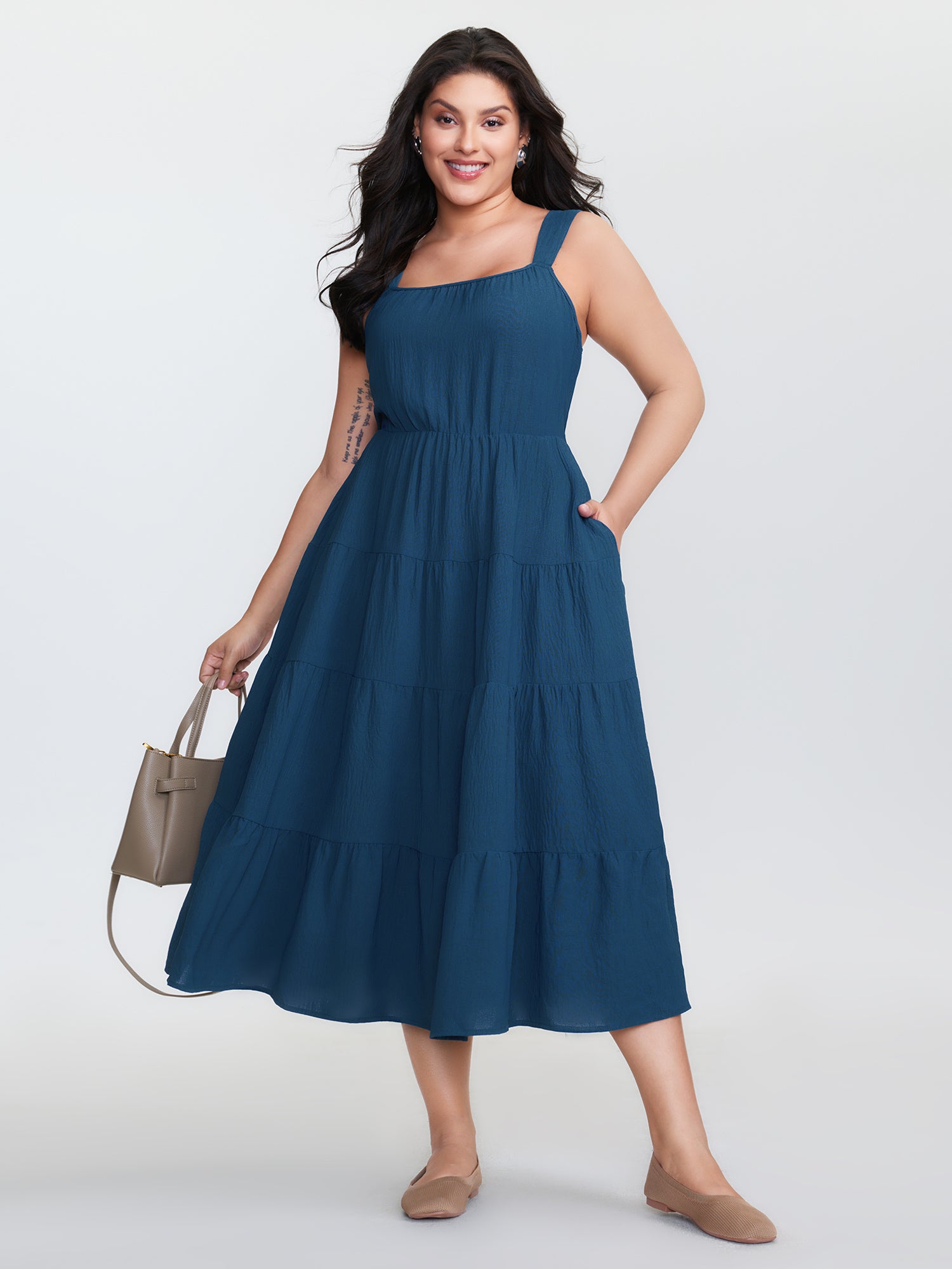Plain Tiered Wide Strap Maxi Dress