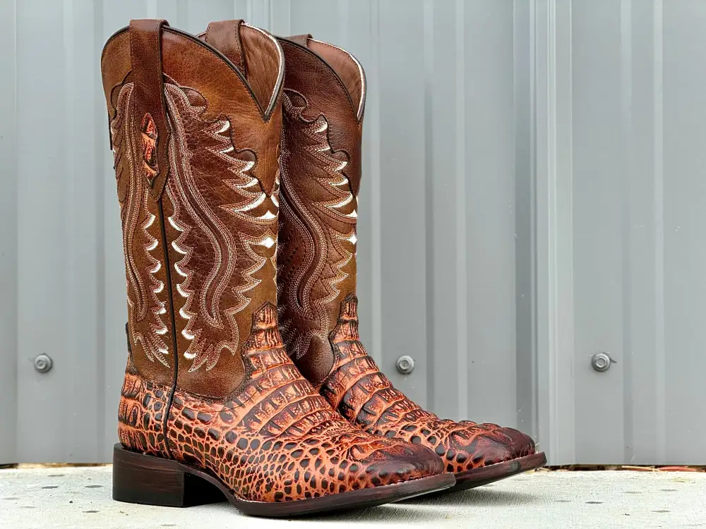 Men’s Cognac Caimán Neck Leather Boots With Cognac Shaft