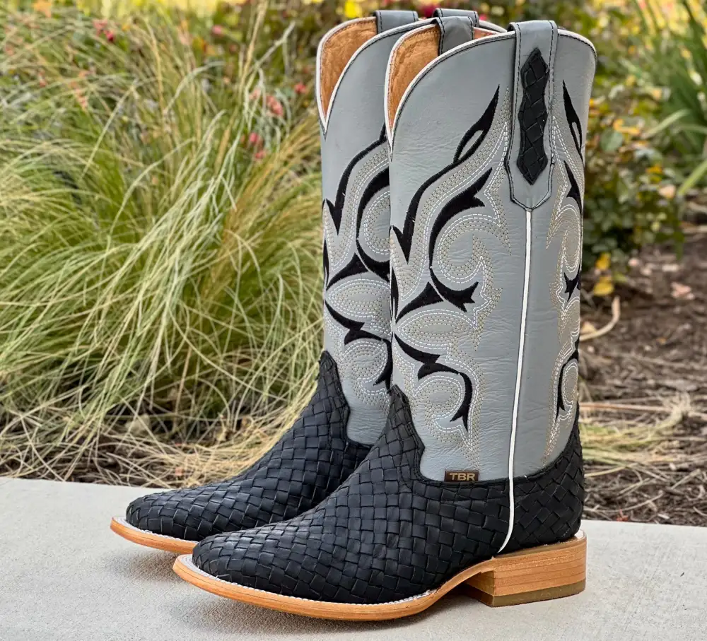 Mens Black Basket Woven Boots With Grey Shaft