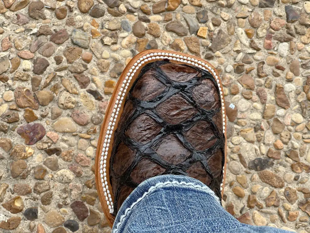 Men’s Brown Pirarucu Leather Boots With Blue Shaft