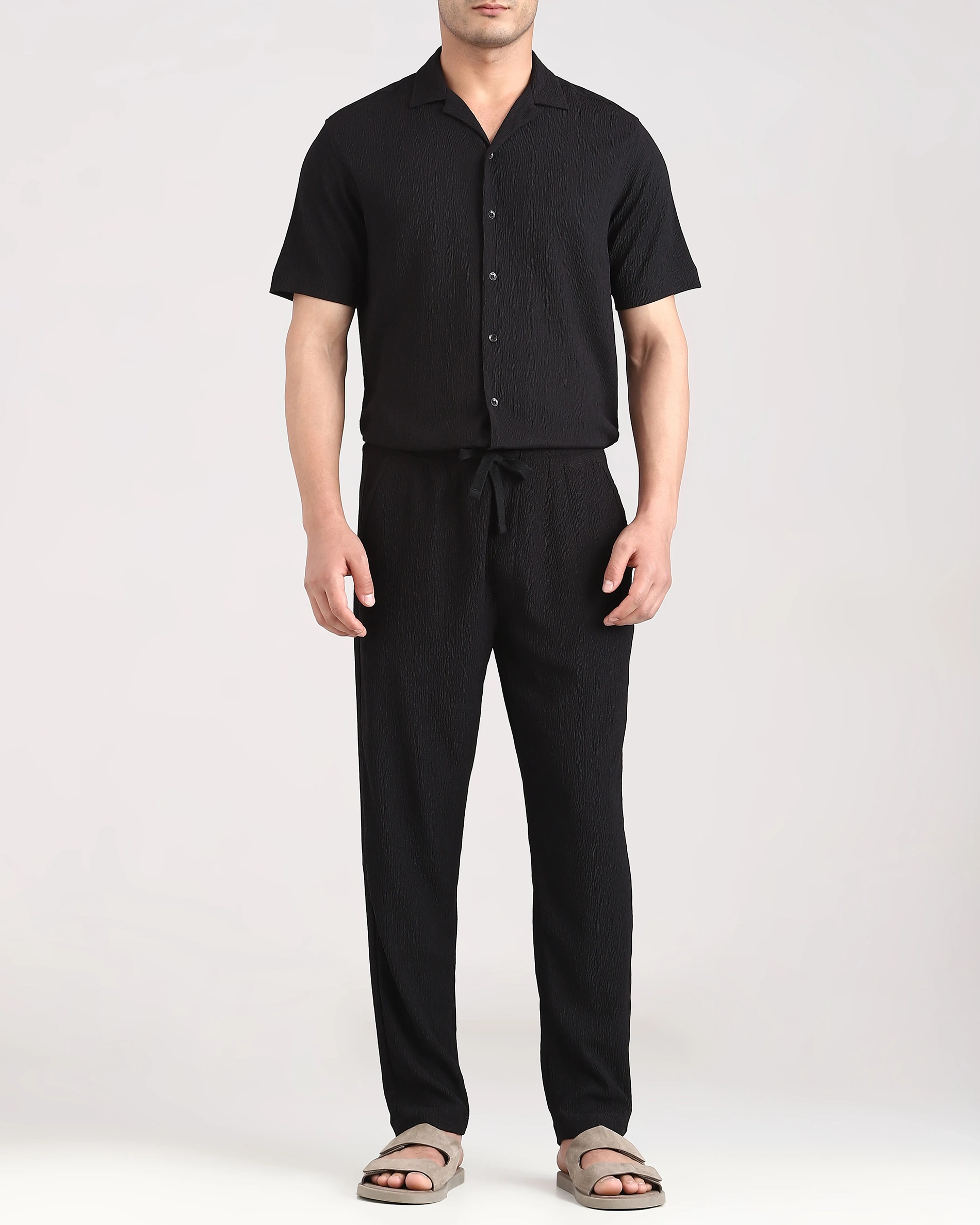 Classic Versatile Comfortable Slim-Fit Straight-Leg Black Trousers