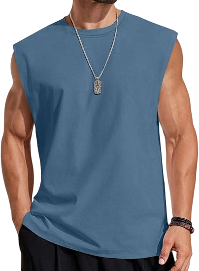 Men's Solid Color Round Neck Tank Top, Loose Casual Comfy Classic Crew Neck Sleeveless Top for Summer