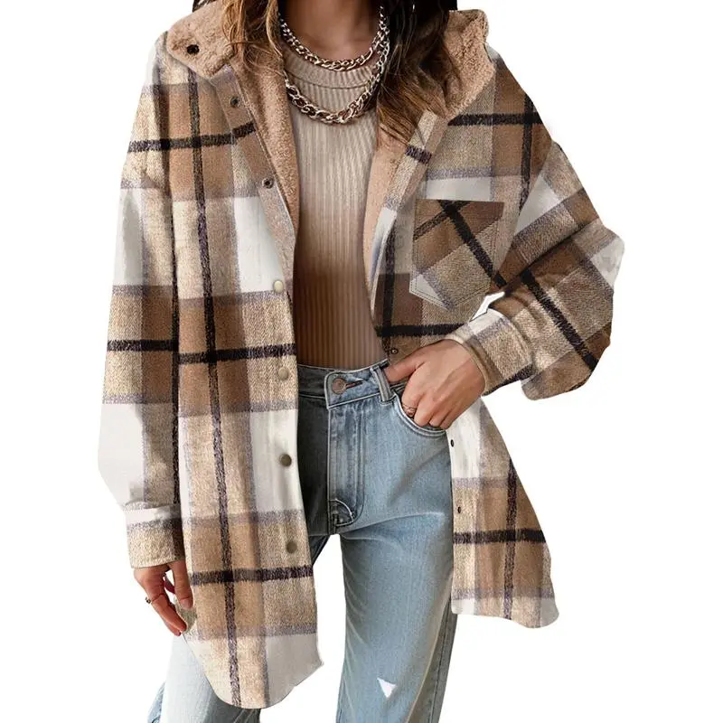 Women's Flannel Hooded Plaid 2025 Shacket