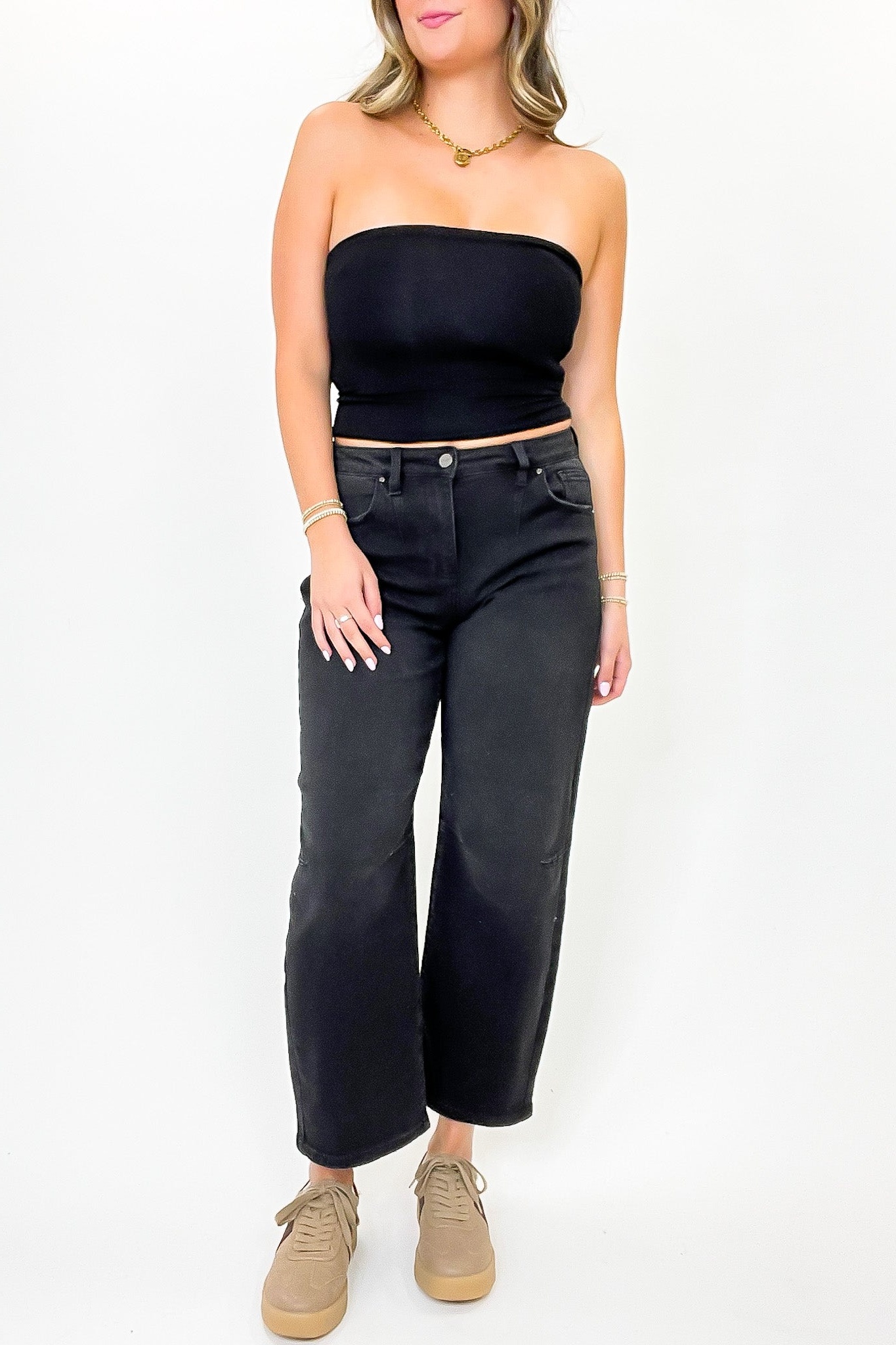 Mid Rise Fit Crop Wide Barrel Leg Jeans