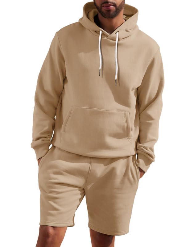 Mens 2 Piece Outfits Hoodie Sweatshirt Tracksuit Joggers Shorts Sweatsuit Set with Pockets