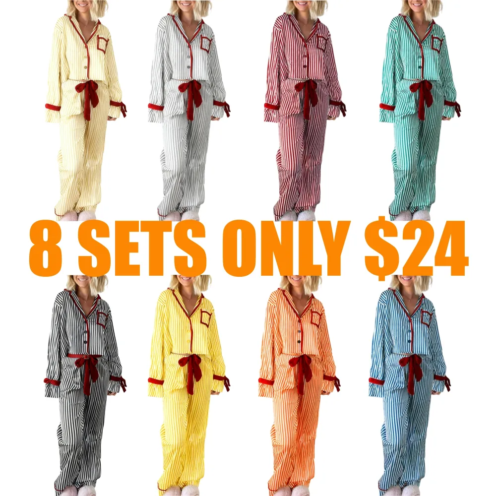 Womens Striped Pajama Set