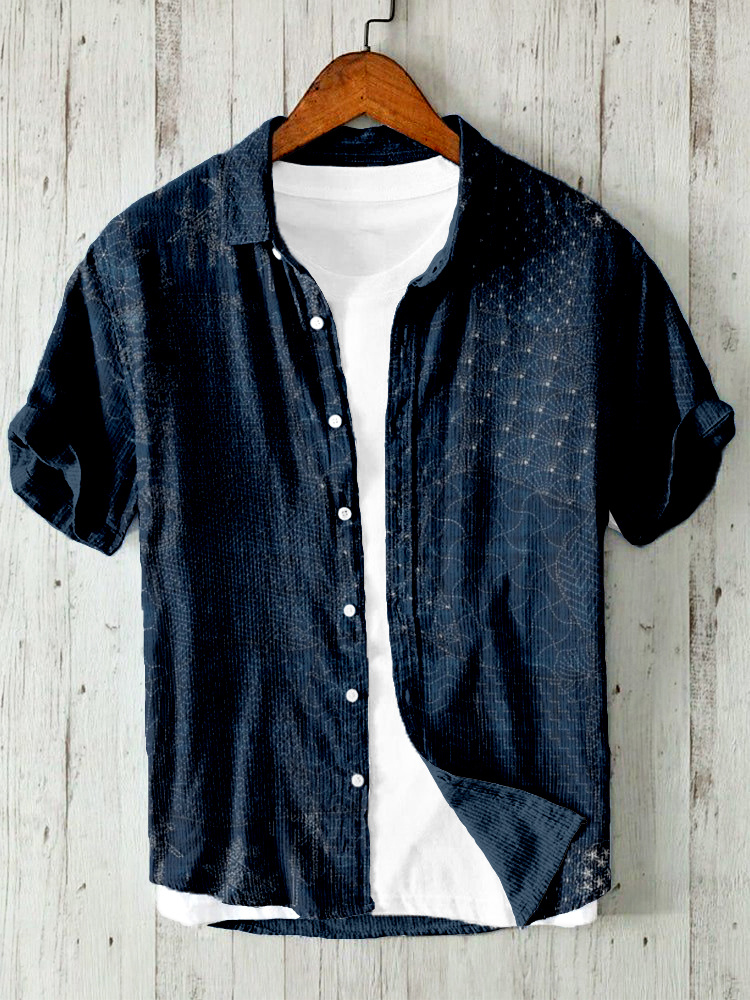 Japanese Traditional Sashiko Art Linen Blend Shirt
