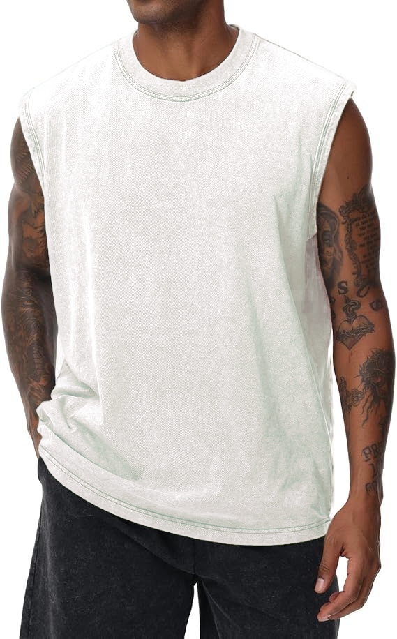 Men's Solid Color Round Neck Tank Top Loose Casual Comfy Classic Crew Neck Sleeveless Top for Summer Casual Loose Fit
