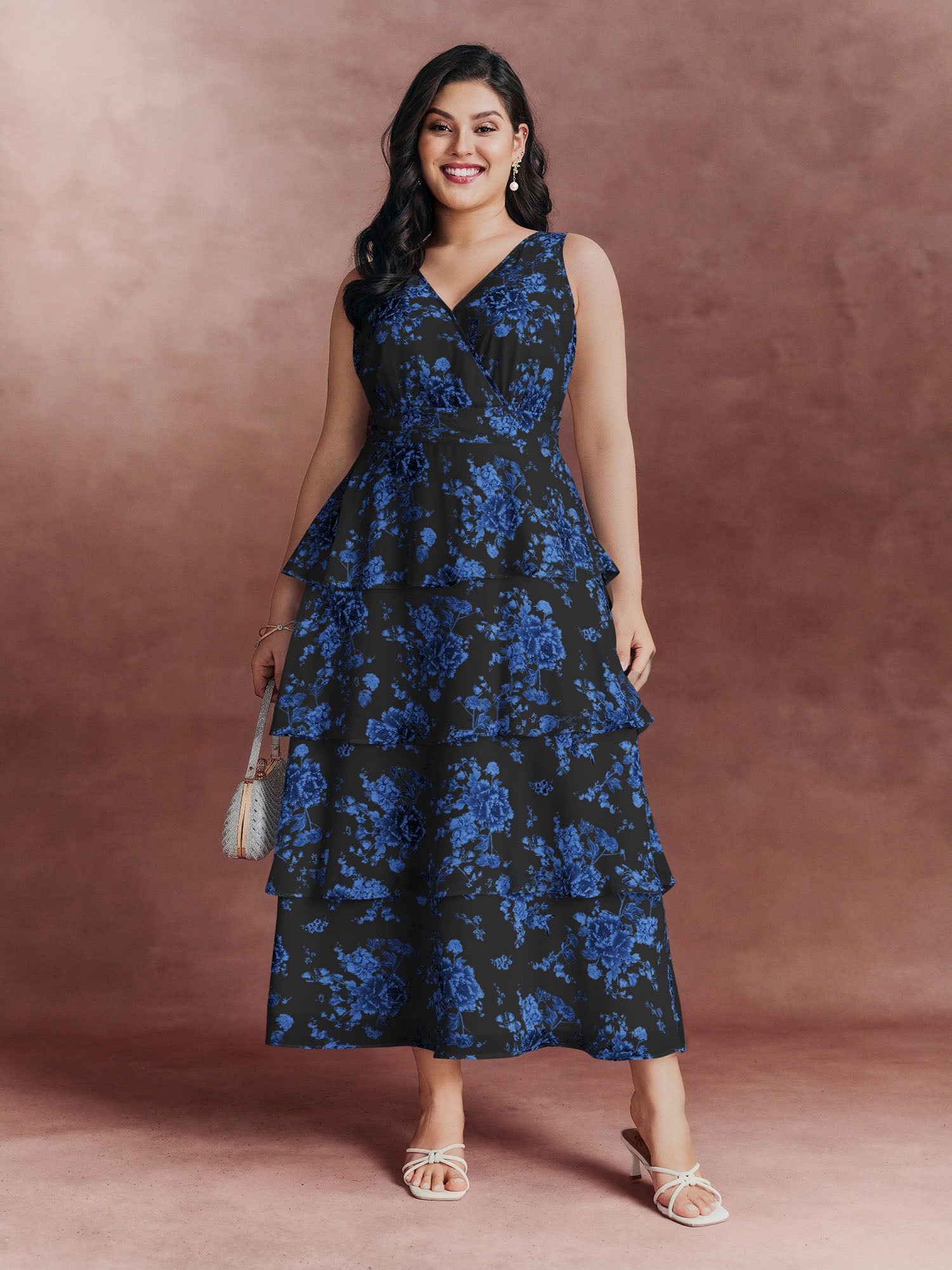 Floral Elegance Tiered V-Neck Maxi Dress