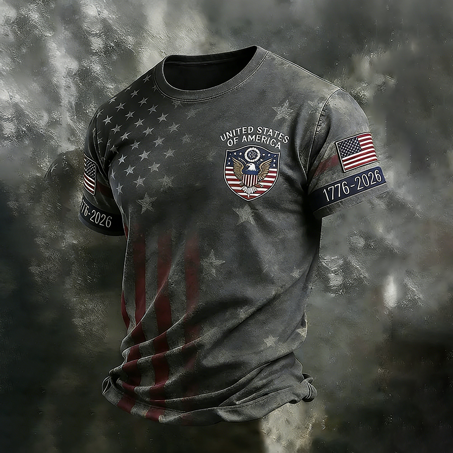 Men'S Casual American Founding Celebration Personalized Printed Round Neck T-Shirt