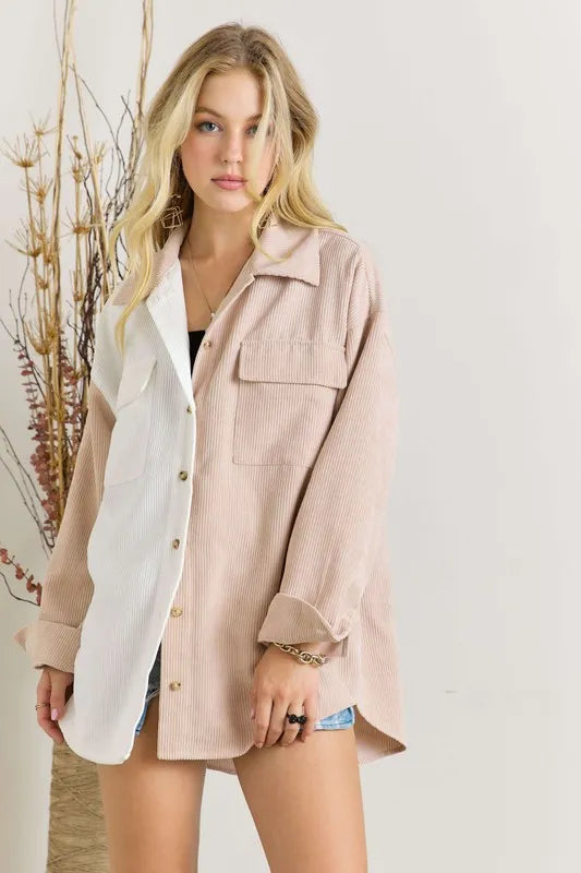 Color Block Corduroy Shacket
