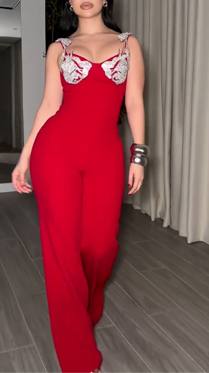 Women's Halter-neck Rhinestone Jumpsuit