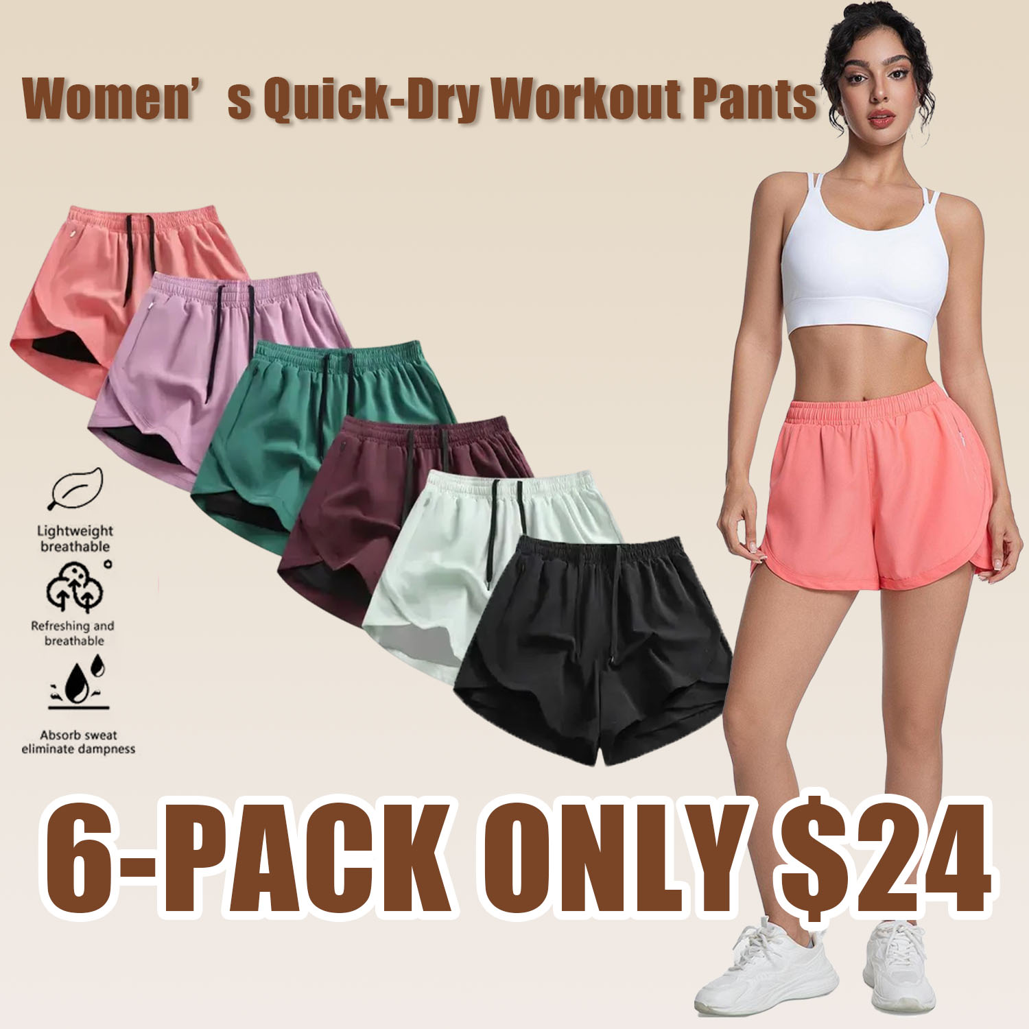 Women’s Summer Shorts 6-Pack Fashionable, Versatile Outdoor Casual Athletic Shorts
