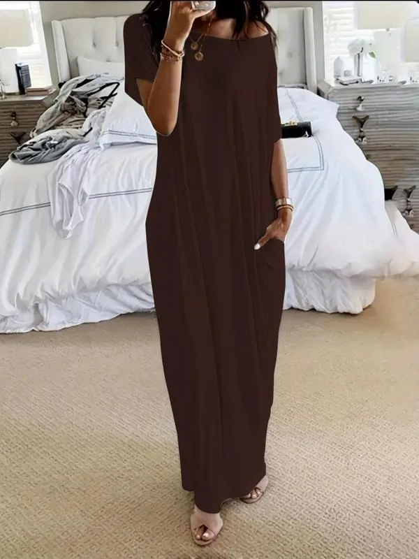 Women's Solid Color Batwing Sleeve Lounge Dress, Casual Comfy Short Sleeve Nightdress for Daily Wear