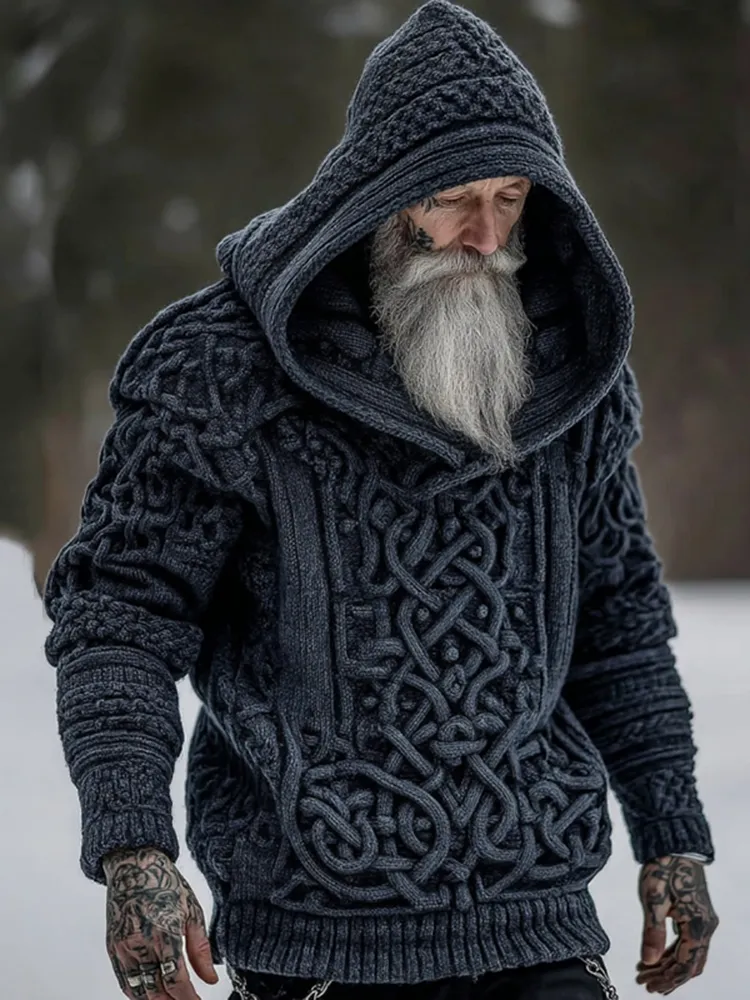 Men's Viking Celtic Knot Geometry Cozy Hooded Sweater