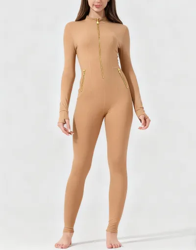 Women All-Season Zip Sports Yoga Jumpsuit