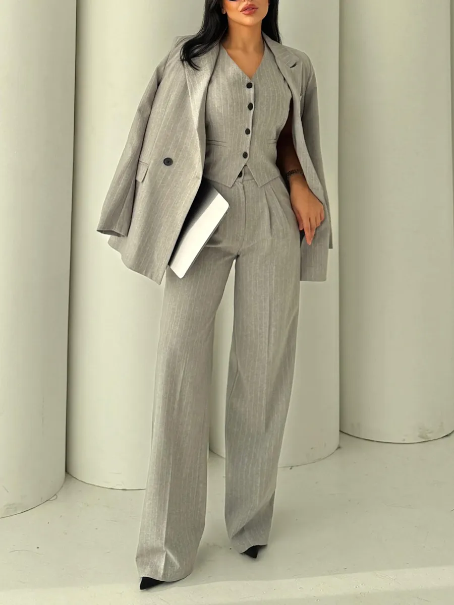 🌟Women'S Striped Casual Suit Jacket, Vest And Pants 3-Piece Set 5sets Only $24!💥