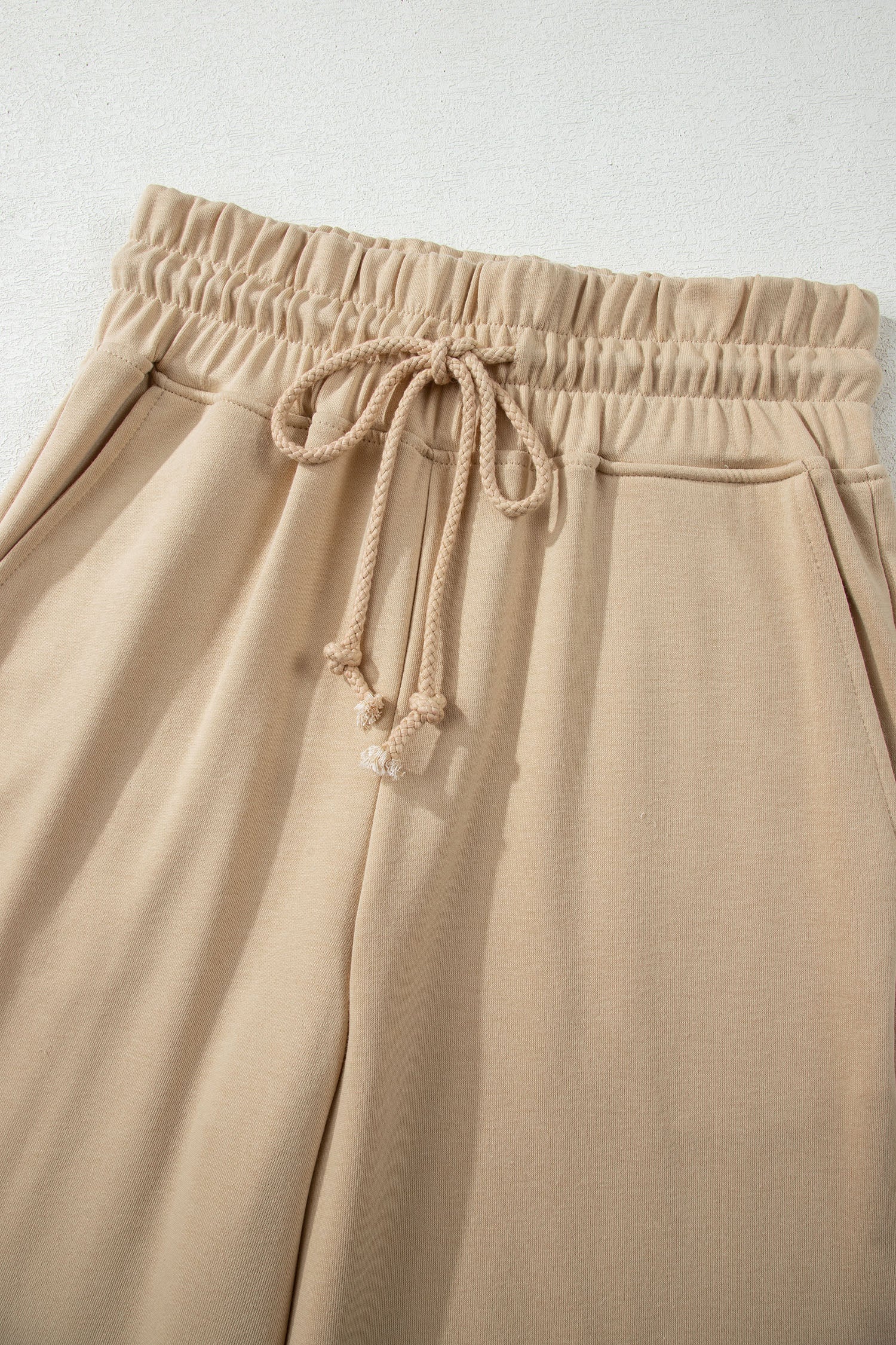 Parchment Solid Color Loose Tee Drawstring Wide Leg Pants 2pcs Outfit