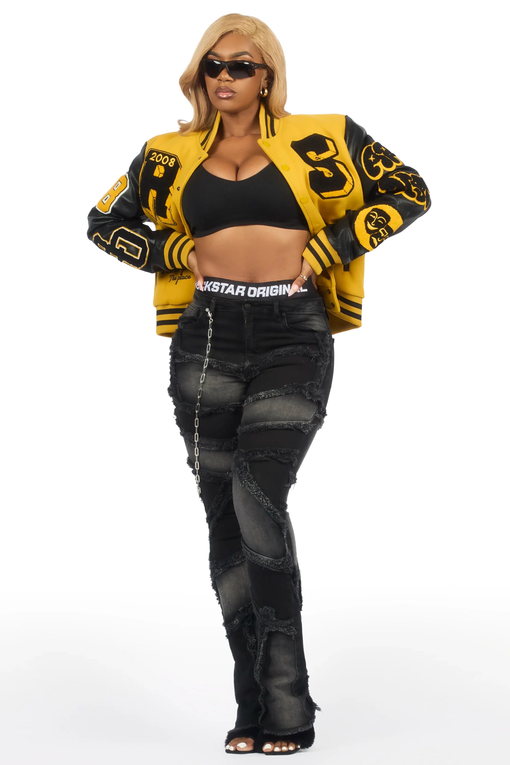Leslee Black/Yellow Oversized Varsity Jacket
