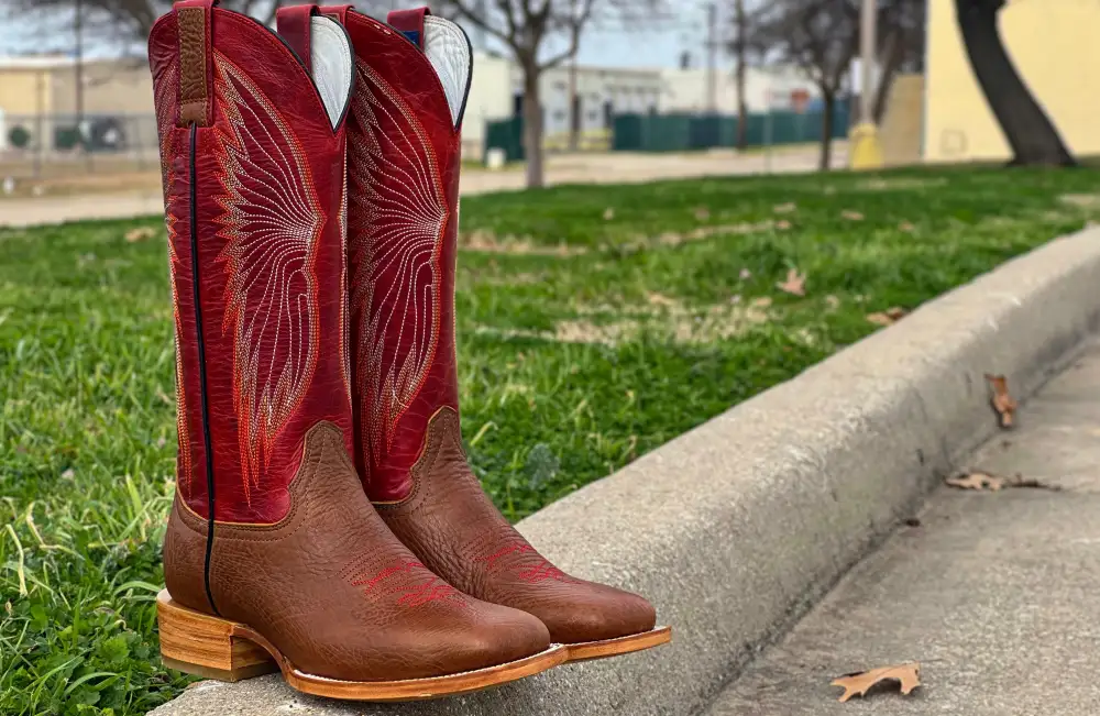 Men’s Honey Shoulder Leather Boots With Red Shaft